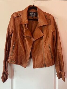 Bland Noir Cognac Brown Leather Moto Jacket